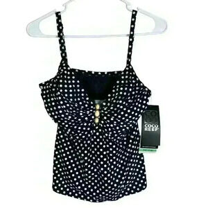 Coco Reef Women's Black White Polka Dot Tankini Swim‎ Top 34C